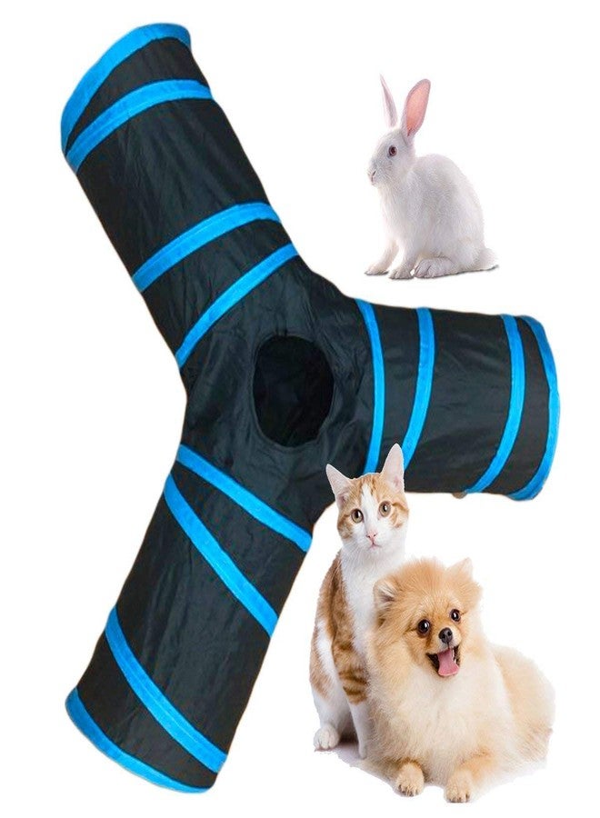 KittuPet Giant Size Joyful Cat Tunnel Toy 3 Way Collapsible for Indoor & Outdoor Play with Hanging Toy Ball for Cat, Rabbit, Guinea Pig (Blue) - Image 1